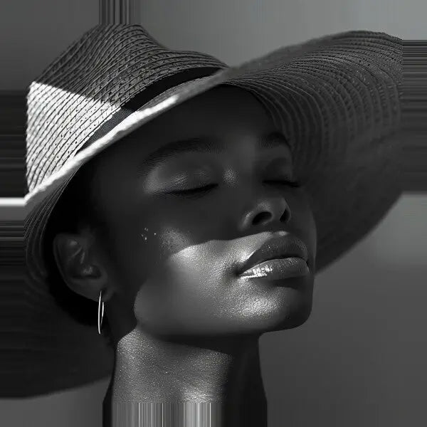 Tableau Portrait Femme Chapeau Soleil Noir et Blanc - #tag1# - #tag2#