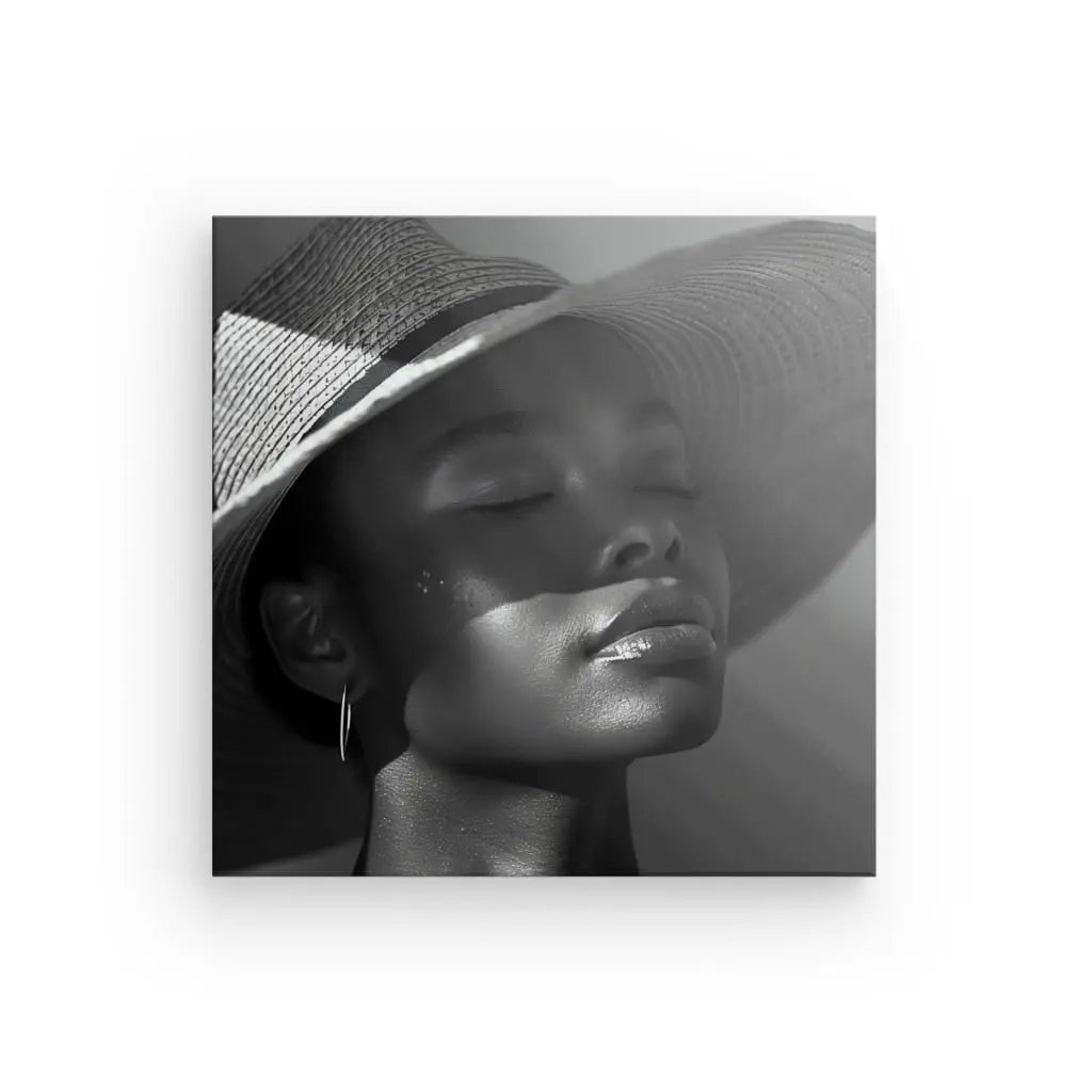 Tableau Portrait Femme Chapeau Soleil Noir et Blanc - #tag1# - #tag2#