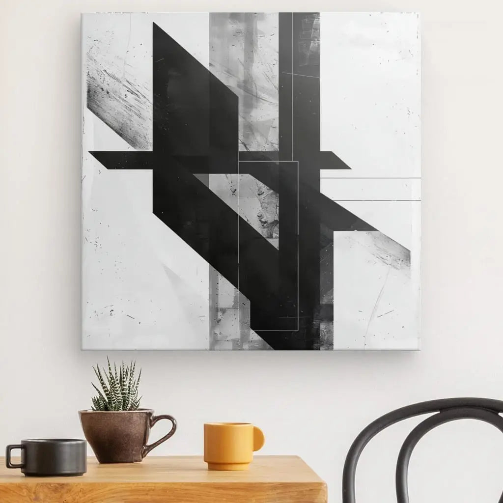 Tableau Dessin Abstrait Géométrique Noir et Blanc - #tag1# - #tag2#