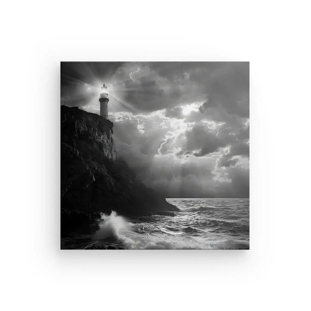Tableau Falaise Phare Breton Atlantique Noir et Blanc - #tag1# - #tag2#