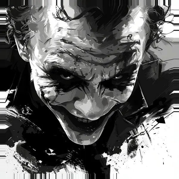 Tableau Peinture Joker Marvel Sourire Démoniaque Noir et Blanc - #tag1# - #tag2#