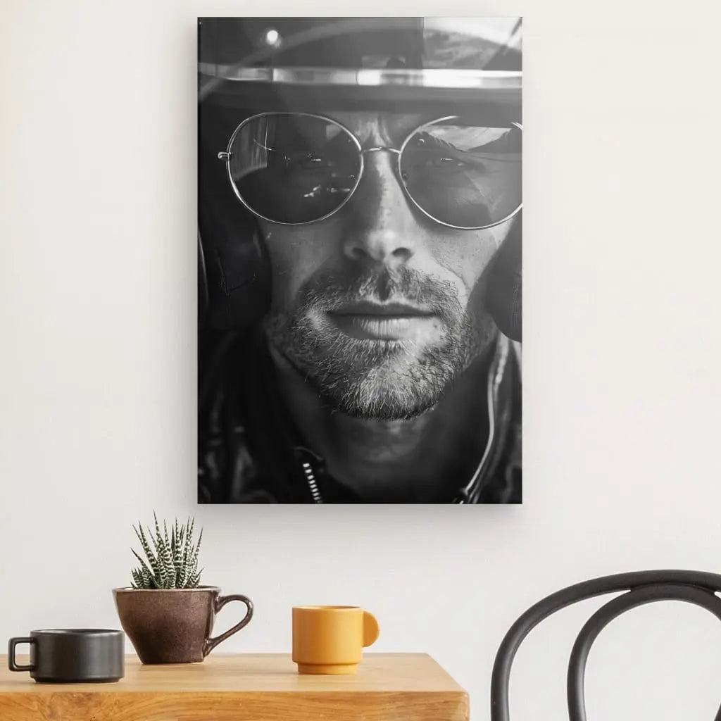 Tableau Portrait Gros Plan Motard Rayban Noir et Blanc - #tag1# - #tag2#