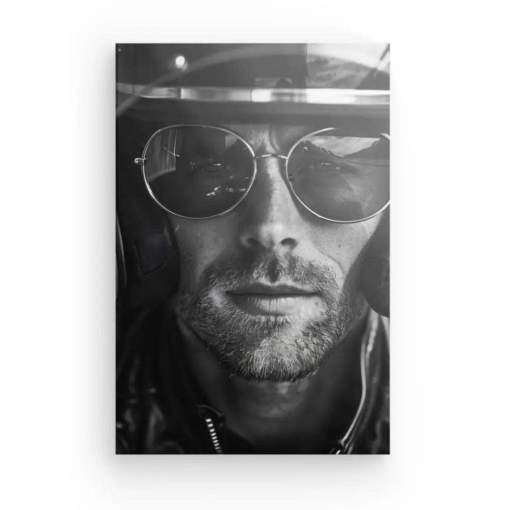 Tableau Portrait Gros Plan Motard Rayban Noir et Blanc - #tag1# - #tag2#