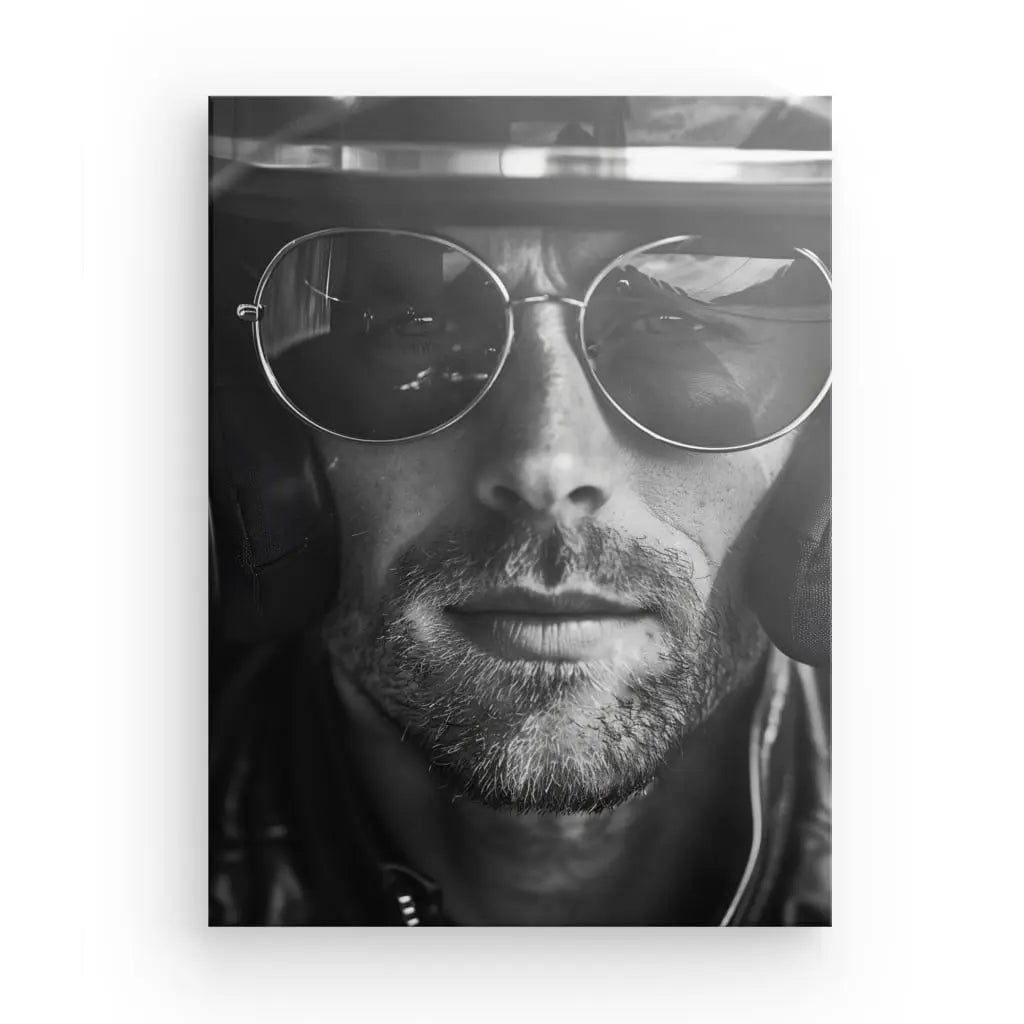 Tableau Portrait Gros Plan Motard Rayban Noir et Blanc - #tag1# - #tag2#