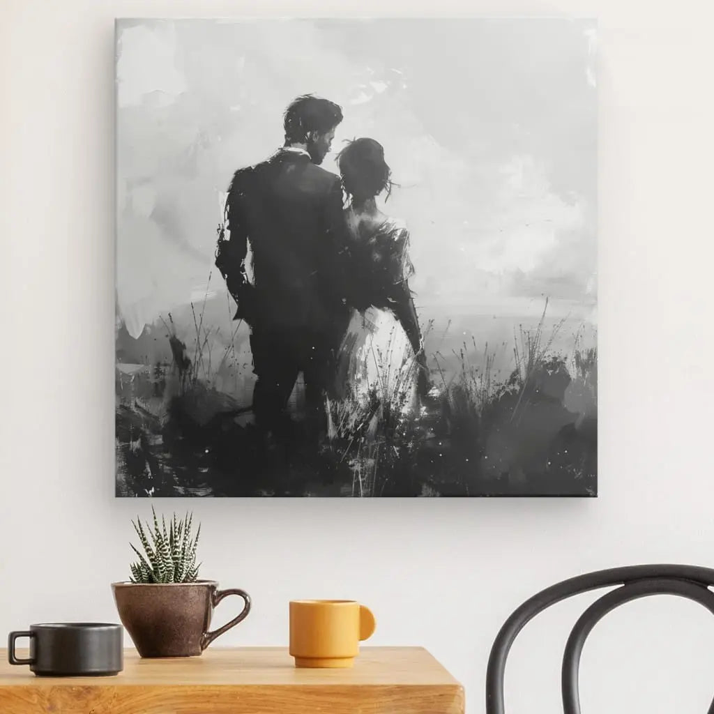 Tableau Couple Nature Peinture Noir et Blanc - #tag1# - #tag2#
