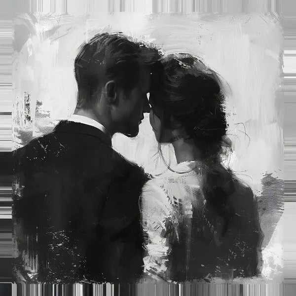 Tableau Couple Amoureux Dos Peinture Noir et Blanc - #tag1# - #tag2#