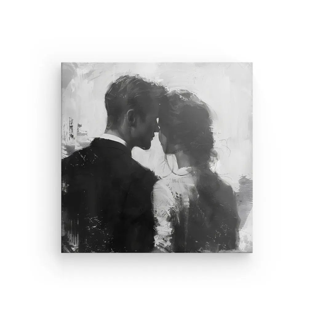 Tableau Couple Amoureux Dos Peinture Noir et Blanc - #tag1# - #tag2#