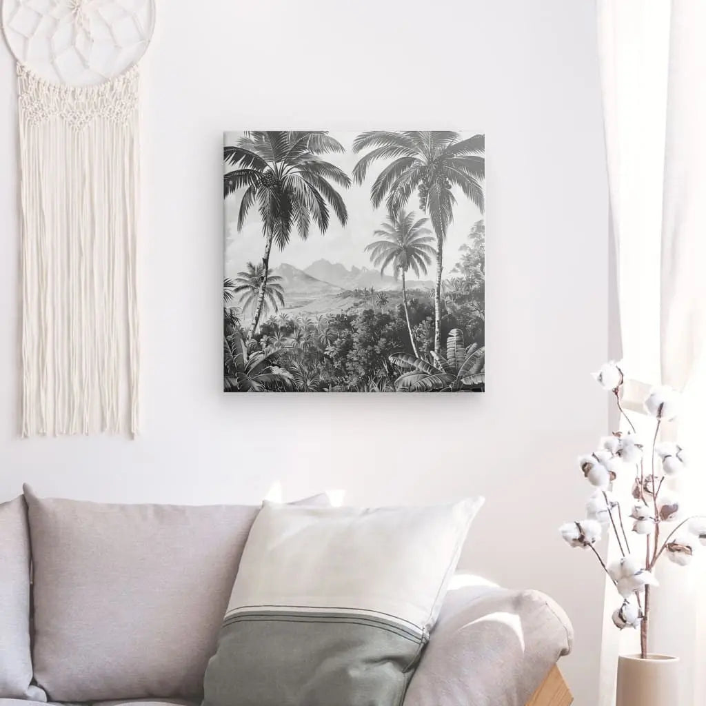 Tableau Dessin Peinture Cocotiers Jungle Noir et Blanc - #tag1# - #tag2#