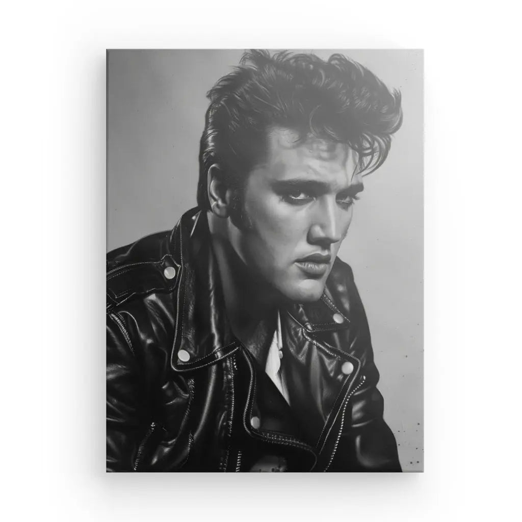 Tableau Elvis Blouson Cuir Noir et Blanc - #tag1# - #tag2#