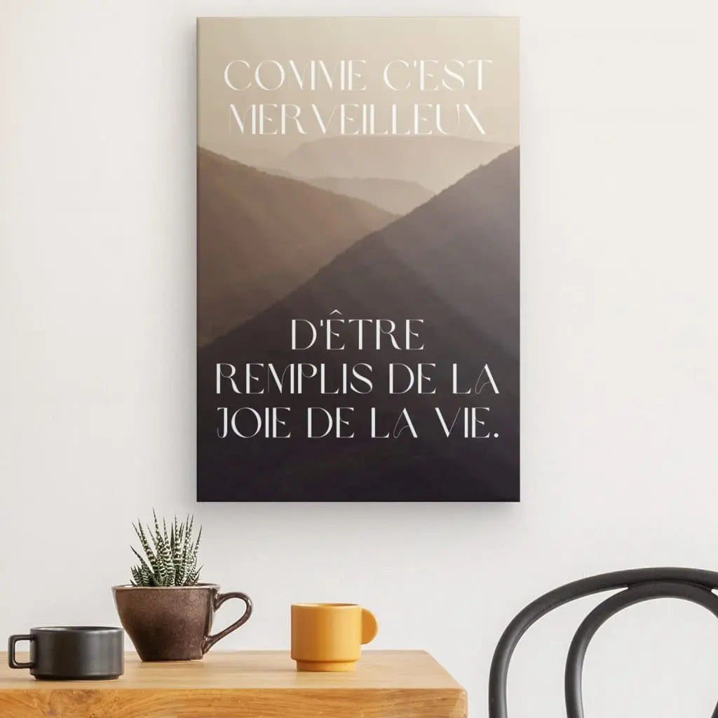 Tableau Citation Joie de vivre Beige Noir Blanc - #tag1# - #tag2#