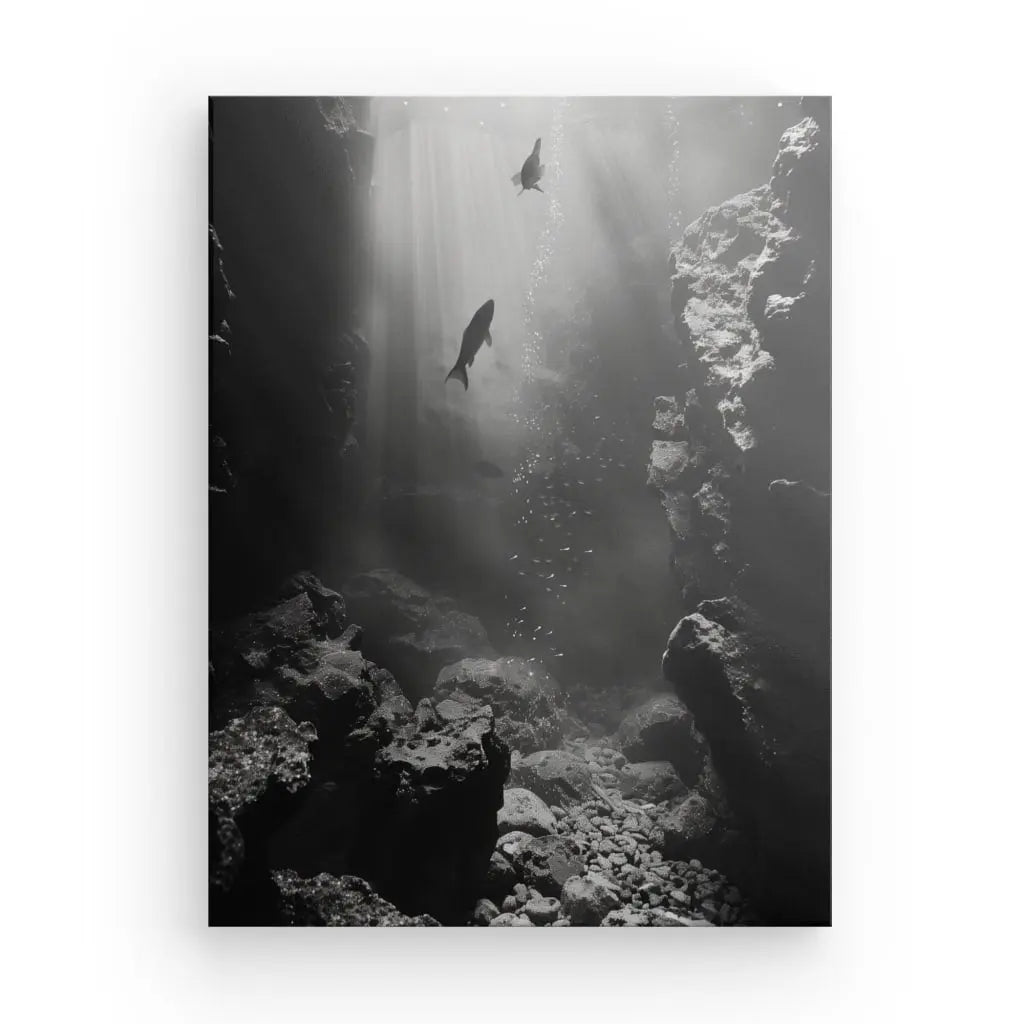 Tableau Fonds Sous-Marins Poissons Noir et Blanc - #tag1# - #tag2#