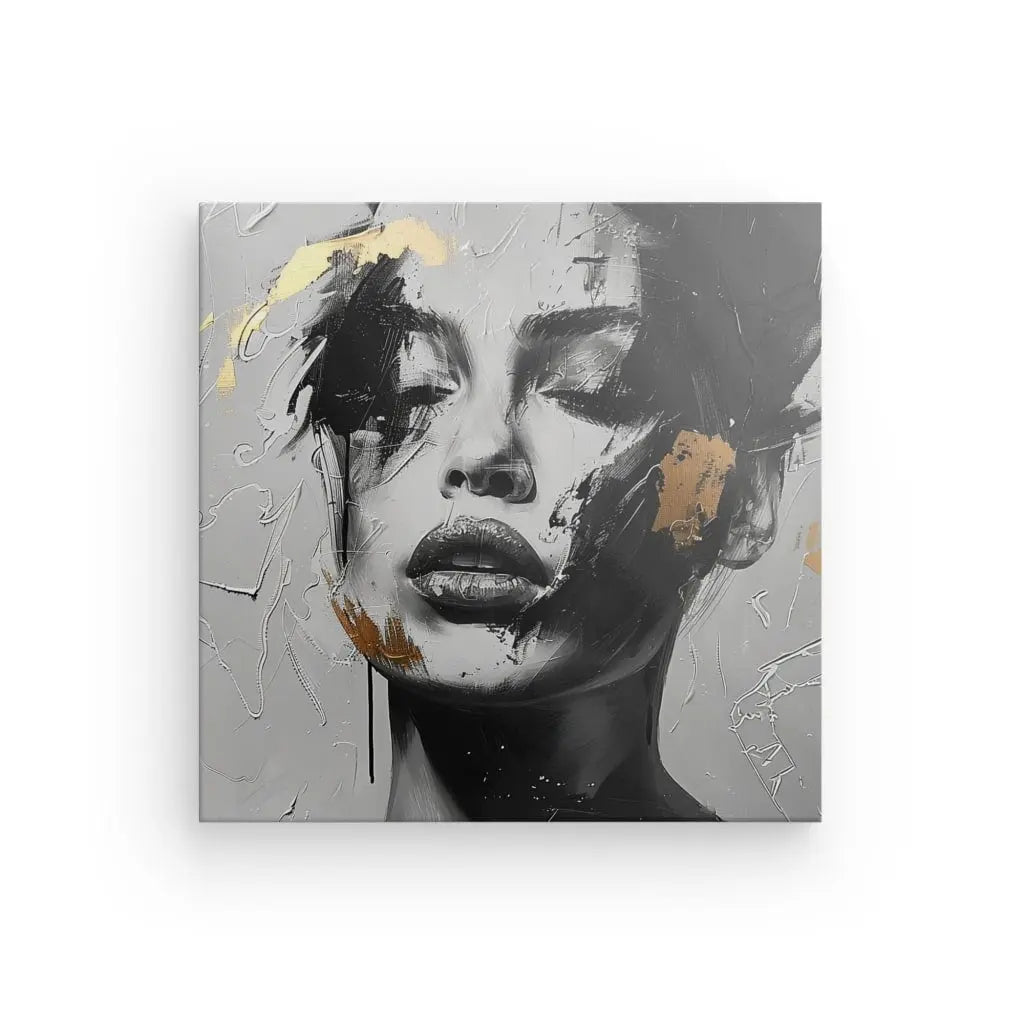 Tableau Visage Peint Femme Noir Blanc et Doré - #tag1# - #tag2#
