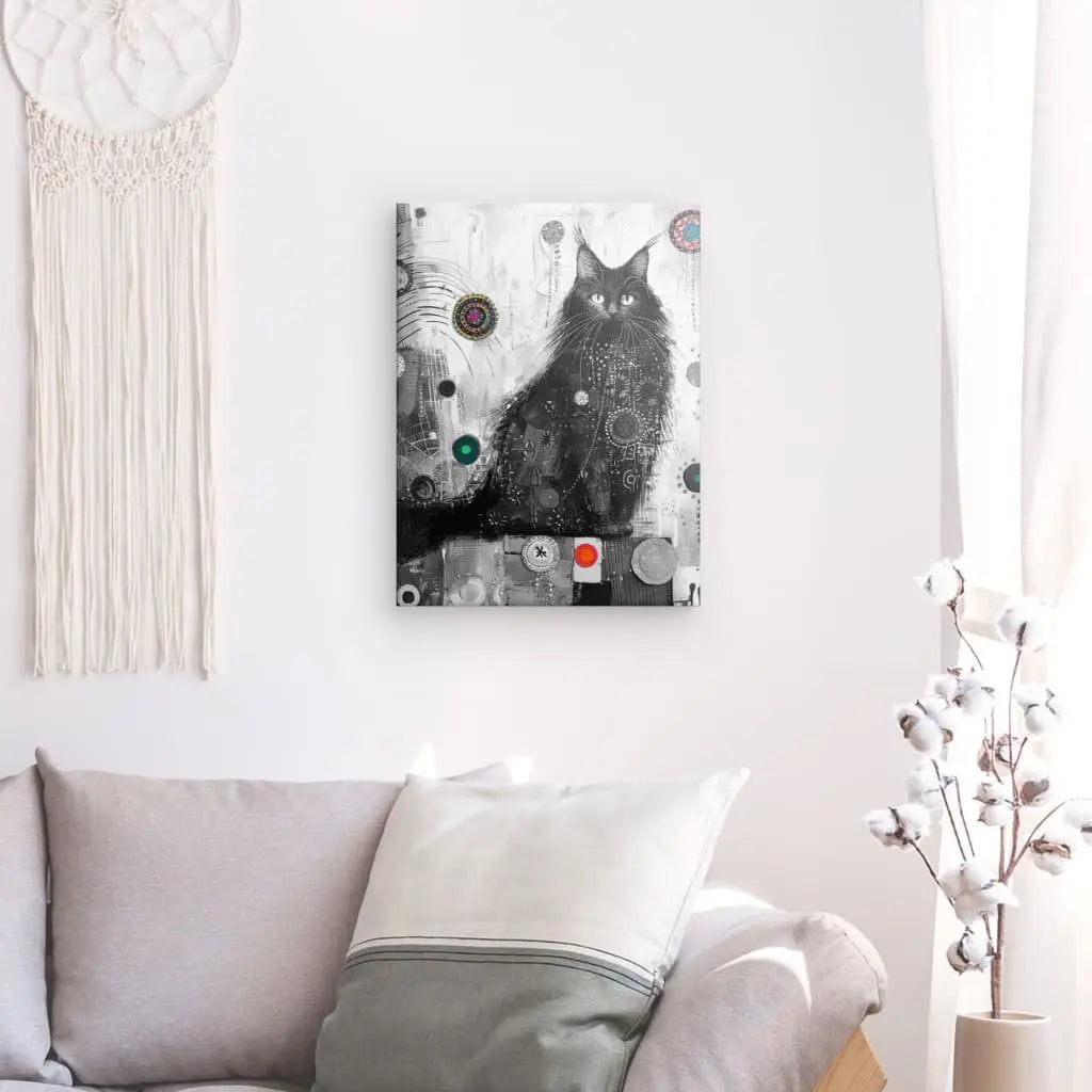 Tableau Dessin Chat Noir Touche Colorées - #tag1# - #tag2#