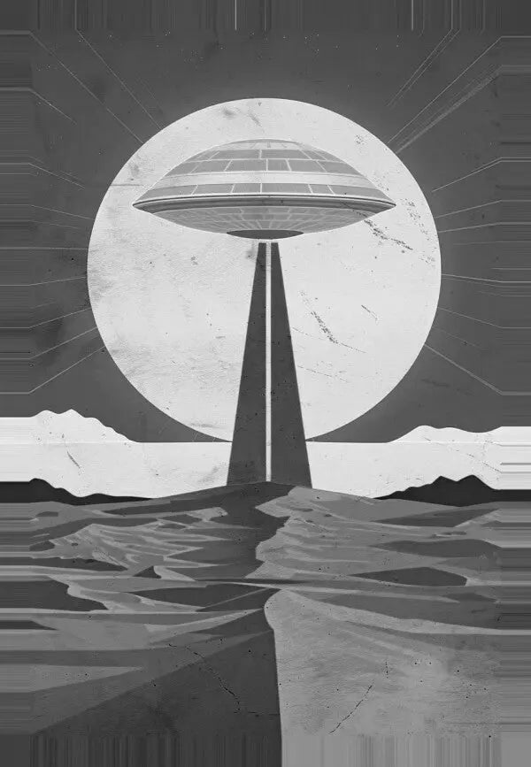 Tableau Illustration Soucoupe Volante Noir et Blanc - #tag1# - #tag2#