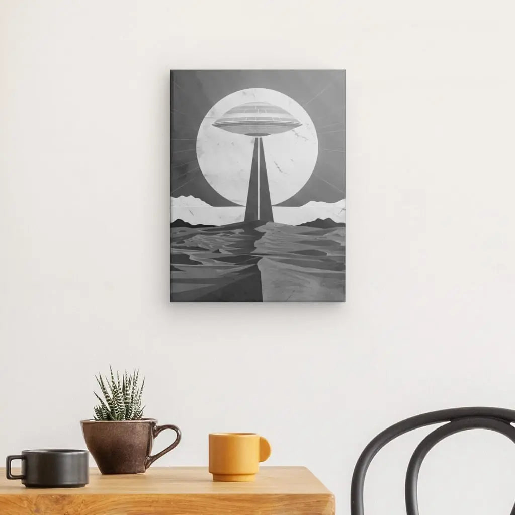 Tableau Illustration Soucoupe Volante Noir et Blanc - #tag1# - #tag2#