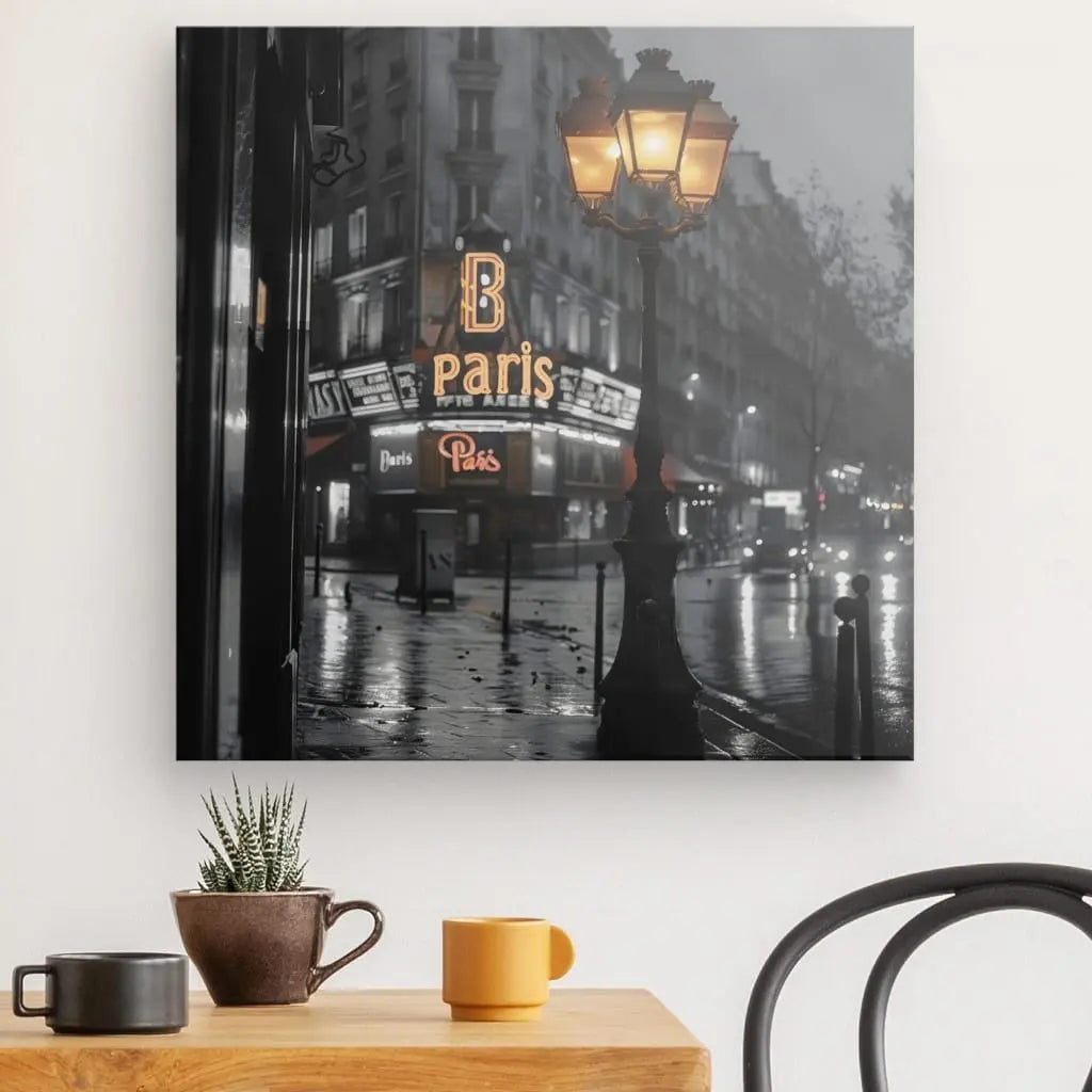 Tableau Lampadaire Paysage Parisien Noir Blanc Touche de Couleur - #tag1# - #tag2#