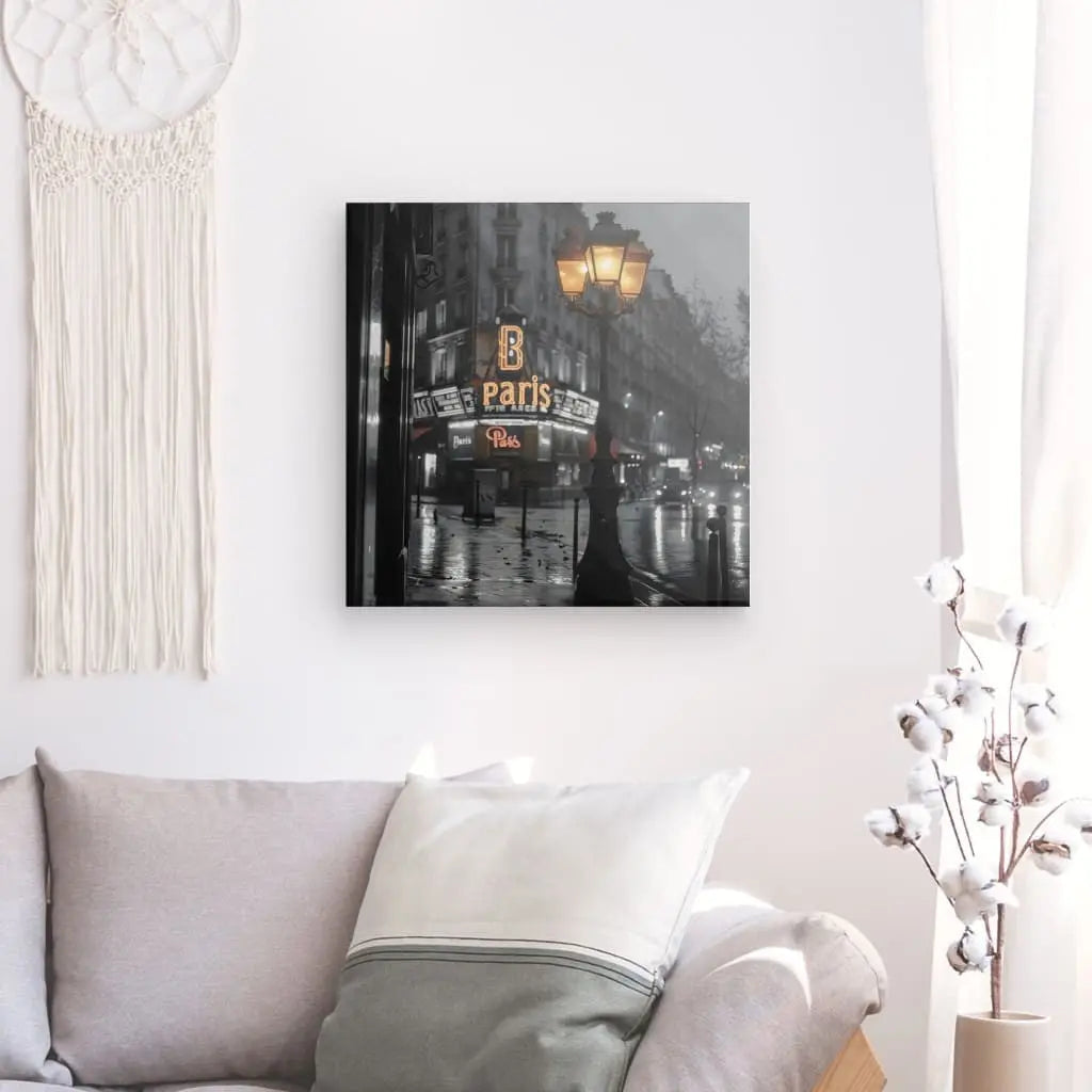 Tableau Lampadaire Paysage Parisien Noir Blanc Touche de Couleur - #tag1# - #tag2#