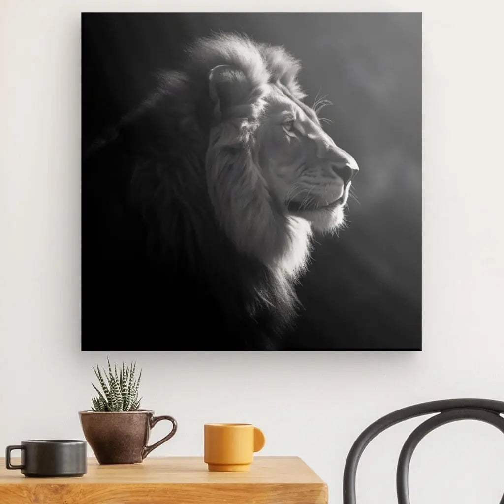 Tableau Lion Profil Animal Sauvage Noir et Blanc - #tag1# - #tag2#