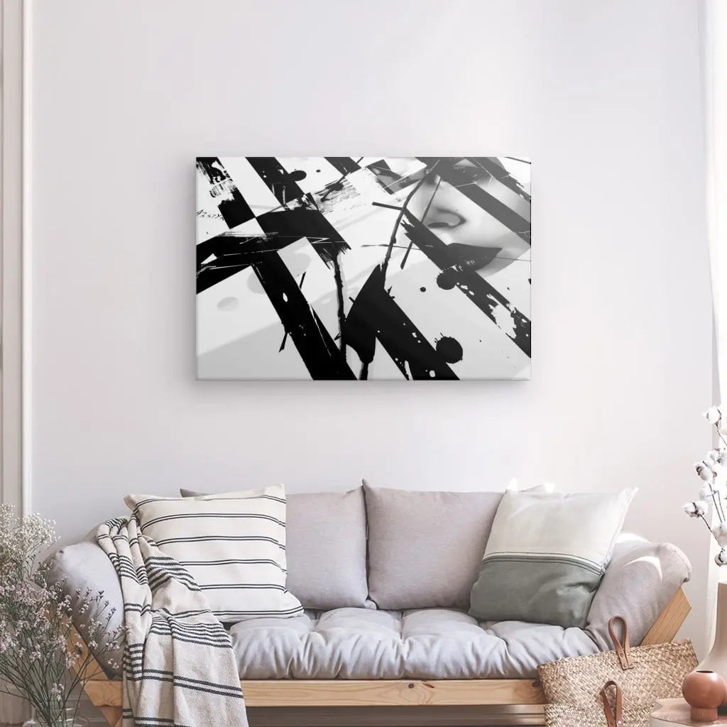 Tableau Moderne Patchwork Peinture Visage Noir et Blanc - #tag1# - #tag2#