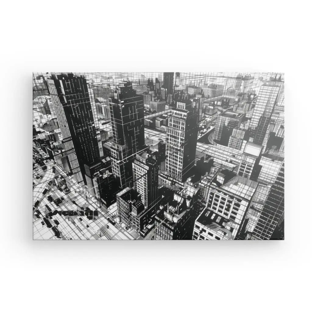 Tableau Ville Dessin Architecture Moderne Monochrome - #tag1# - #tag2#