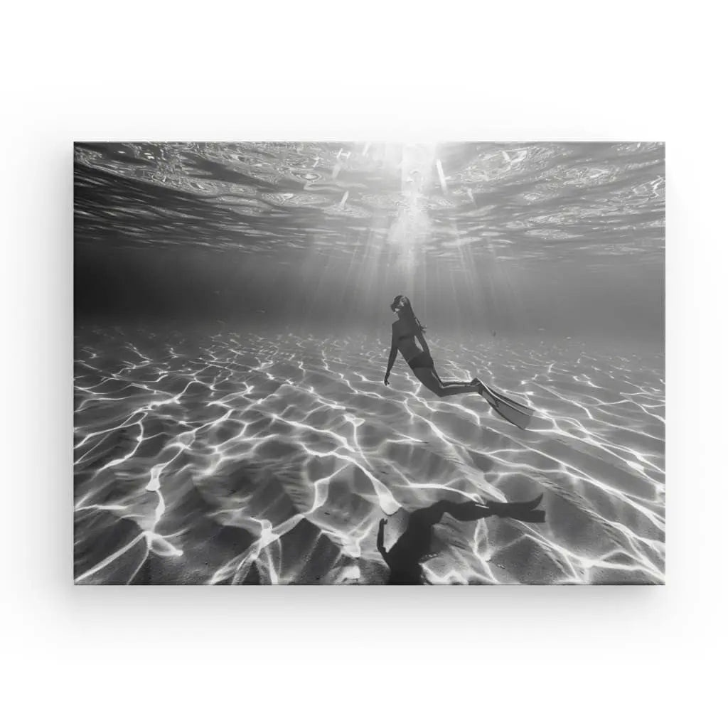 Tableau Plongeuse Fond Sous Marin Noir et Blanc - #tag1# - #tag2#