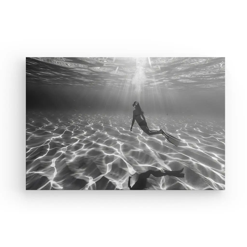 Tableau Plongeuse Fond Sous Marin Noir et Blanc - #tag1# - #tag2#