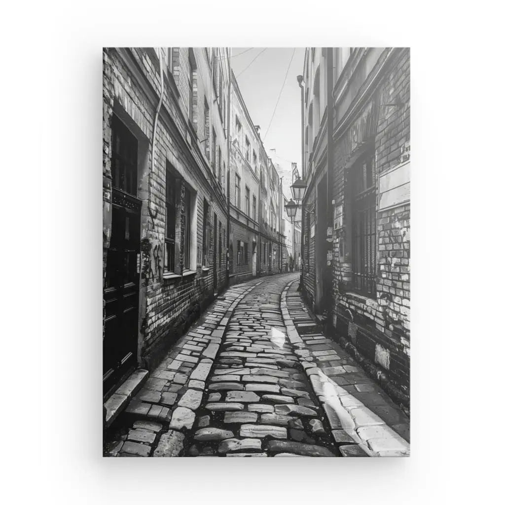 Tableau Photo Ruelle Pavée Noir et Blanc - #tag1# - #tag2#
