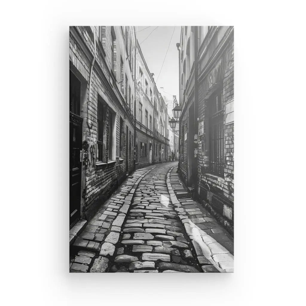 Tableau Photo Ruelle Pavée Noir et Blanc - #tag1# - #tag2#