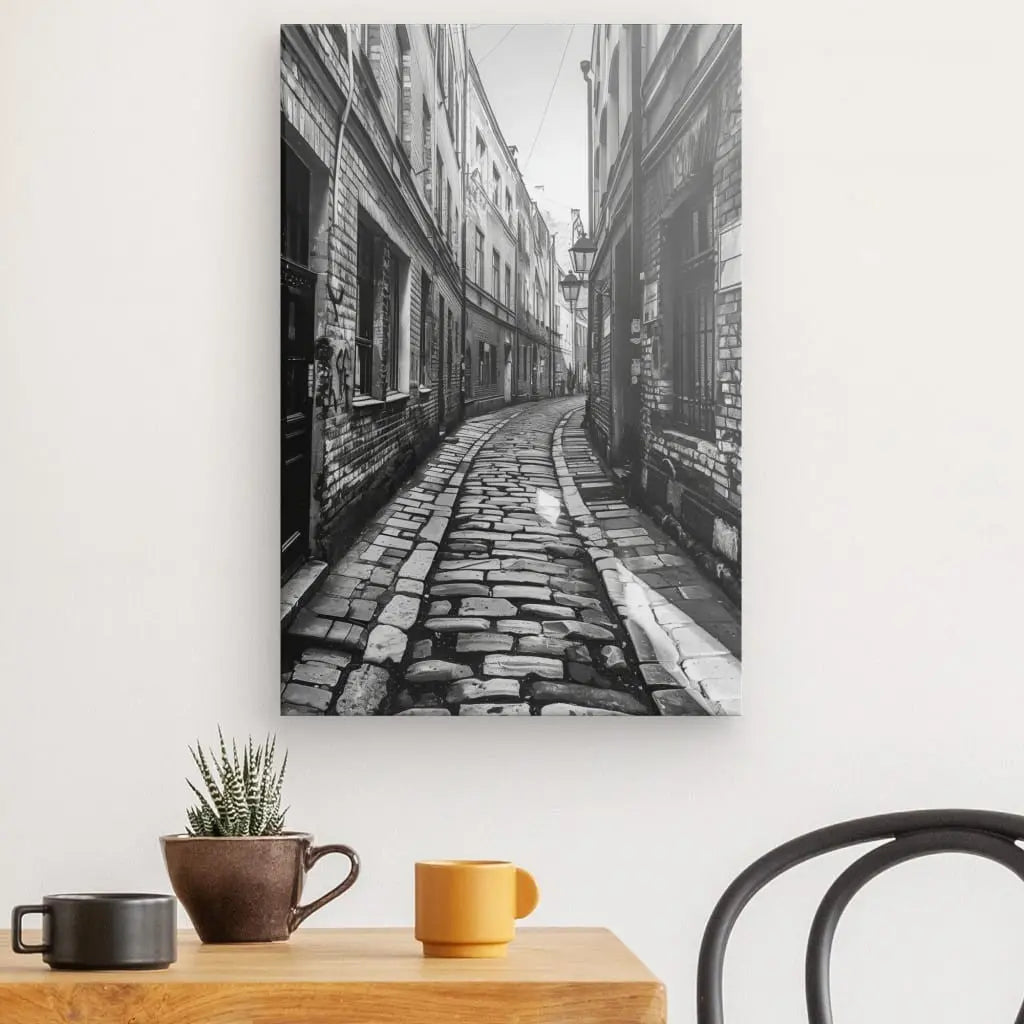 Tableau Photo Ruelle Pavée Noir et Blanc - #tag1# - #tag2#