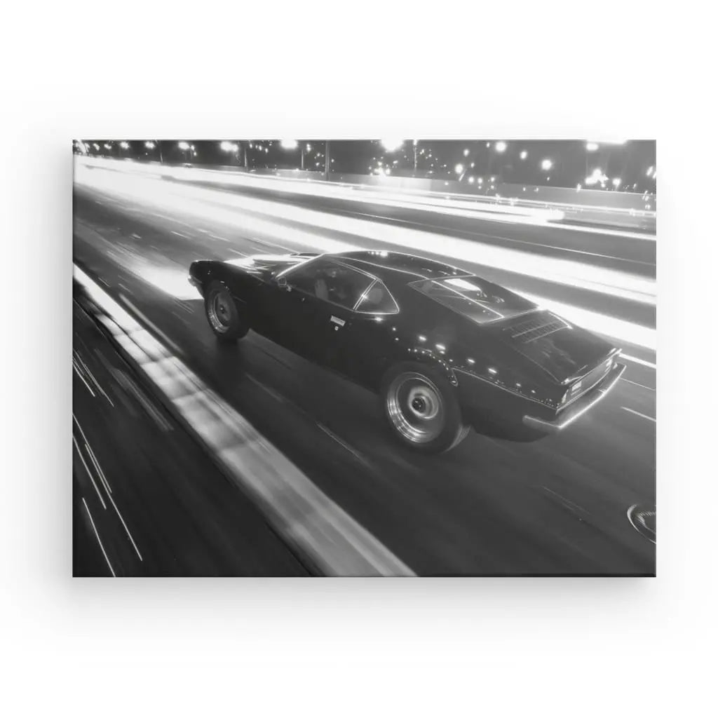 Tableau Muscle Car sur Route Noir et Blanc - #tag1# - #tag2#