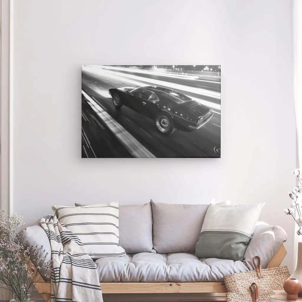 Tableau Muscle Car sur Route Noir et Blanc - #tag1# - #tag2#