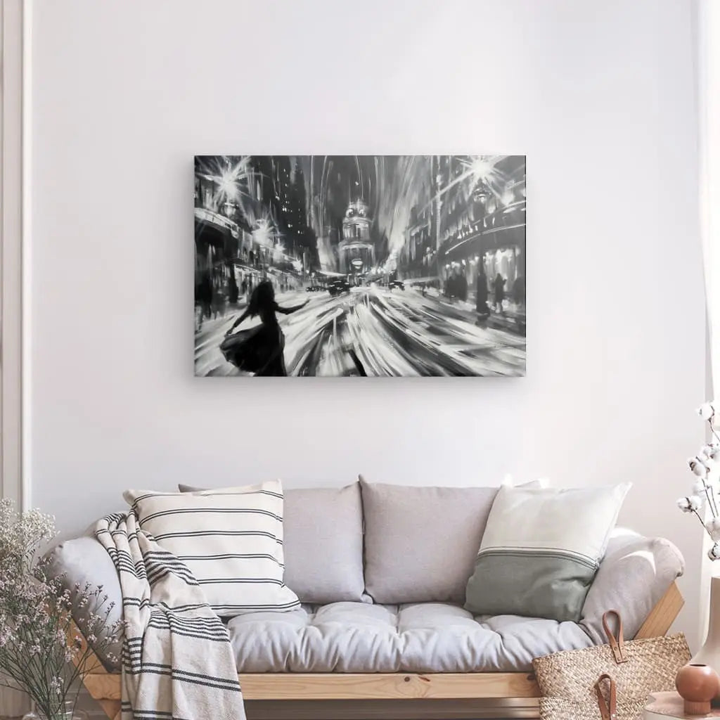 Tableau Peinture Scène Danse Rue Parisienne Monochrome - #tag1# - #tag2#