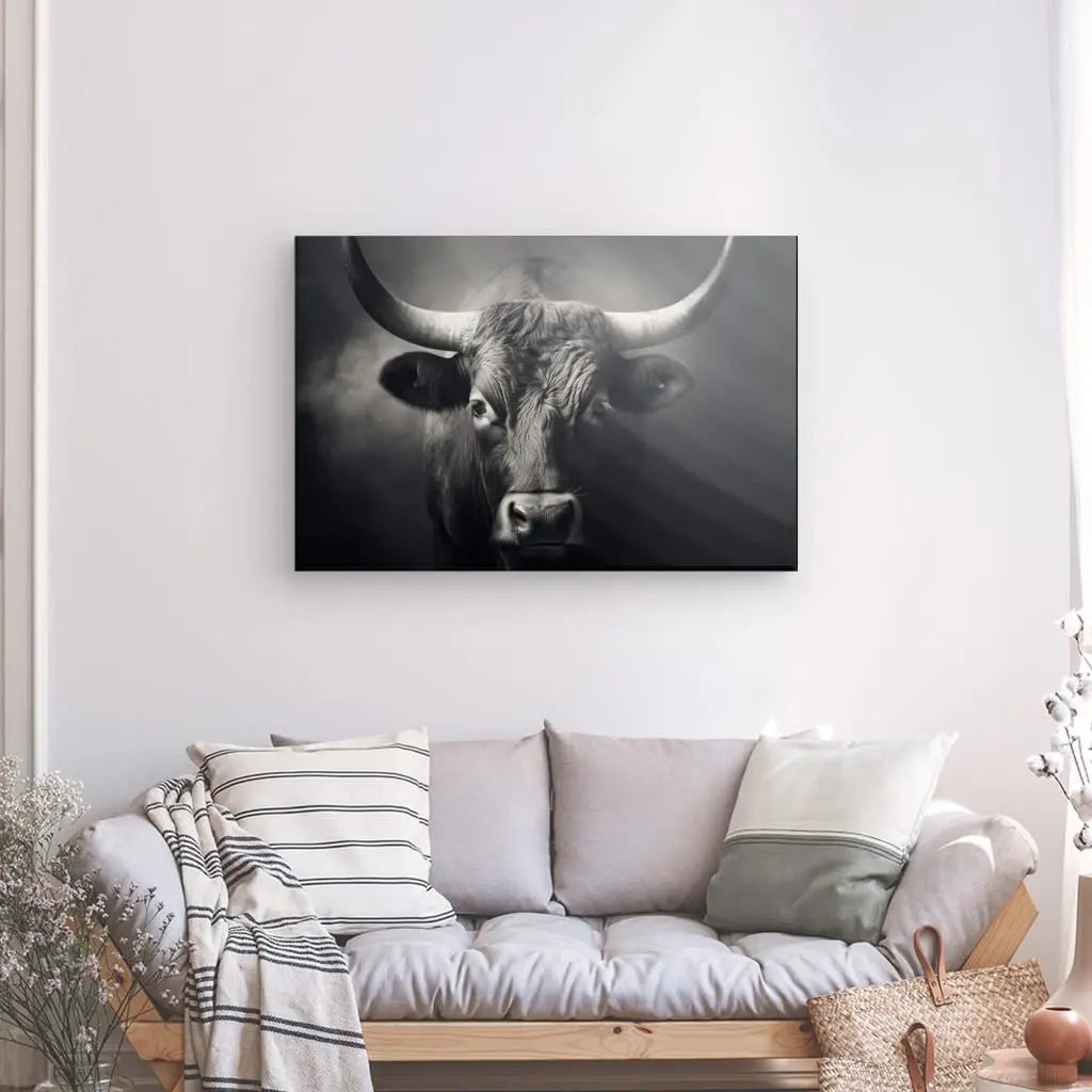 Tableau Taureau Face Noir et Blanc - #tag1# - #tag2#
