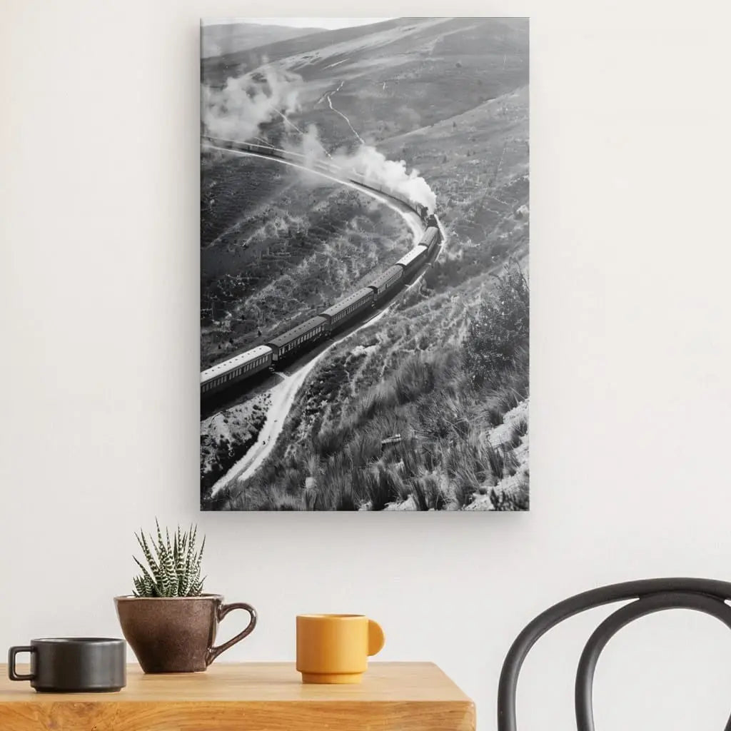 Tableau Collines Far West Train Vapeur Noir et Blanc - #tag1# - #tag2#