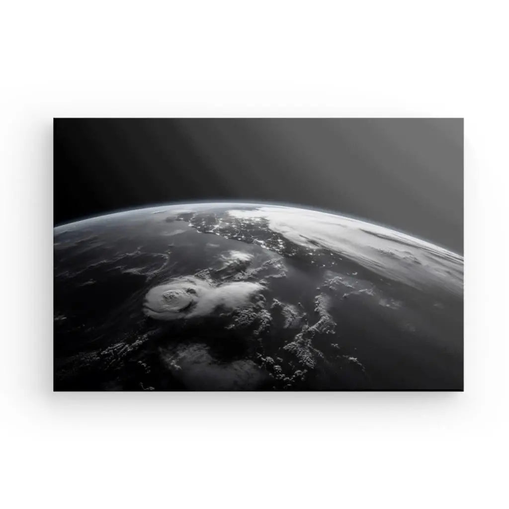 Tableau Vue Satellite Terre Noir et Blanc - #tag1# - #tag2#