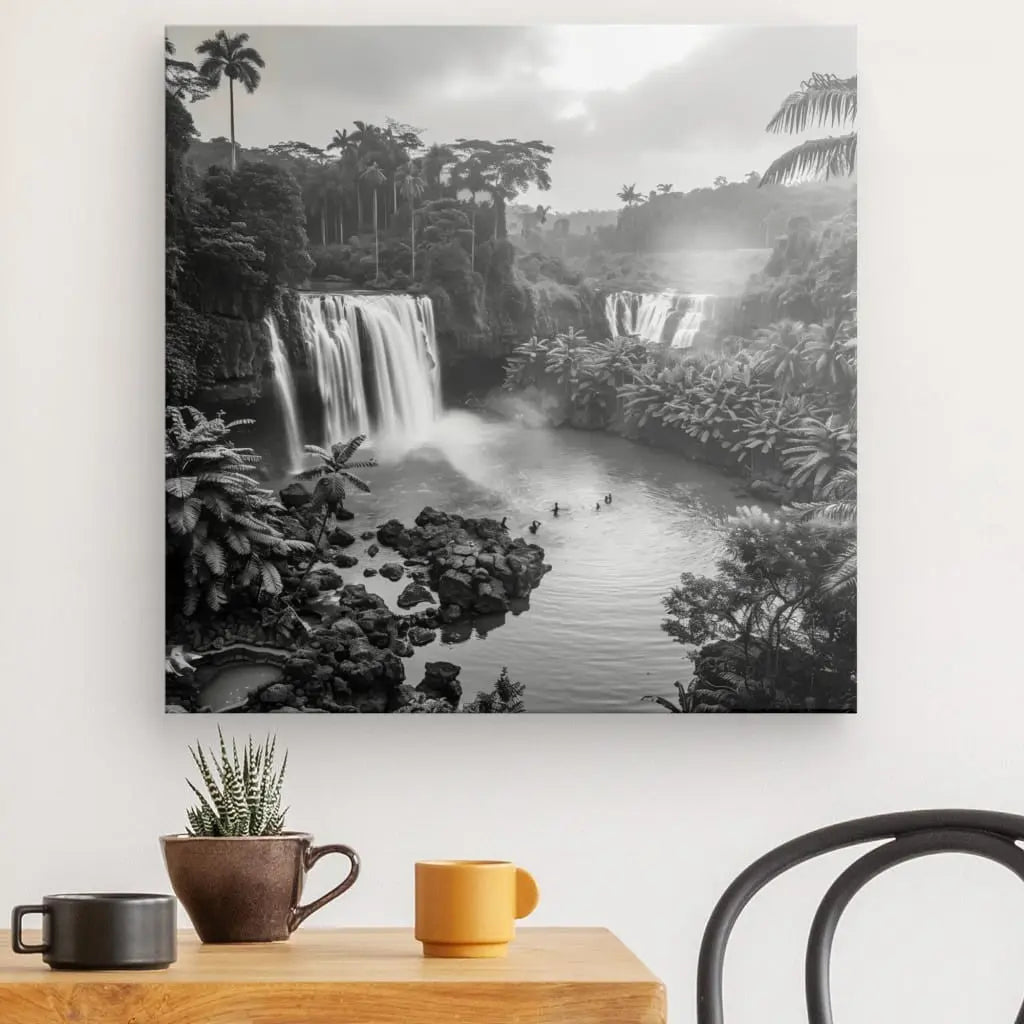 Tableau Jungle Baignade Exotique Noir et Blanc - #tag1# - #tag2#