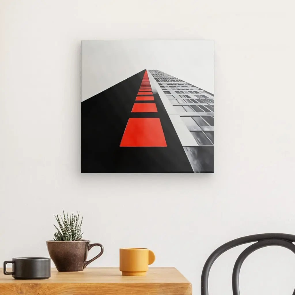 Tableau Immeuble Style Rétro Noir Blanc et Orange - #tag1# - #tag2#