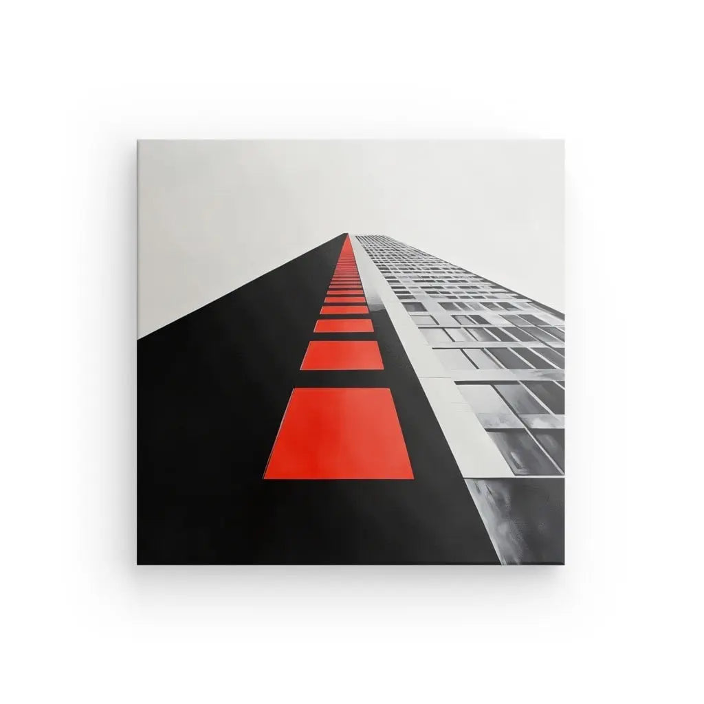 Tableau Immeuble Style Rétro Noir Blanc et Orange - #tag1# - #tag2#