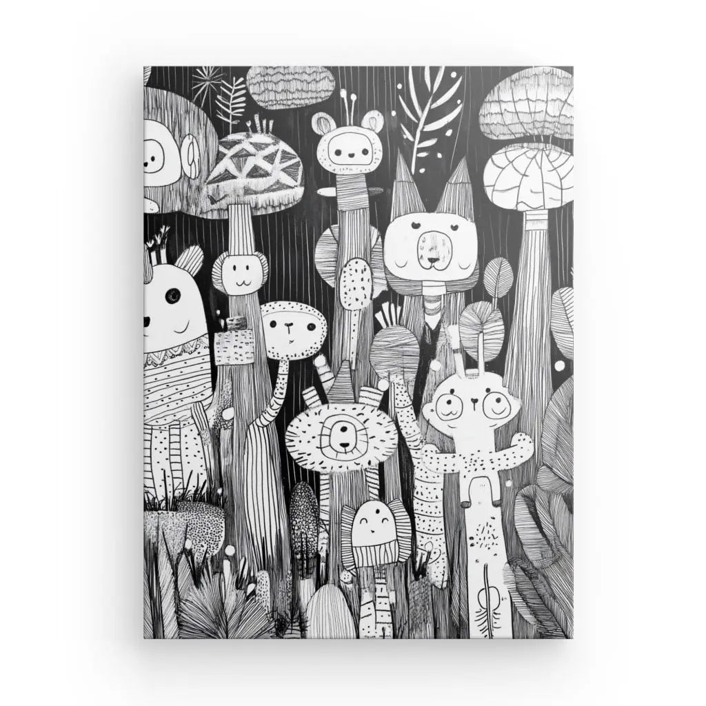 Tableau Dessin Enfant Noir et Blanc Art Naïf - #tag1# - #tag2#