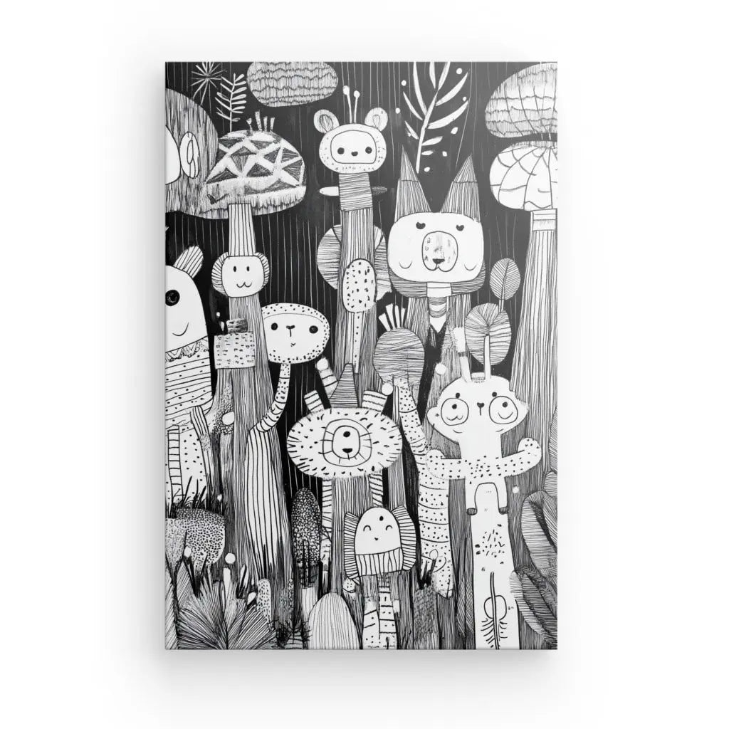 Tableau Dessin Enfant Noir et Blanc Art Naïf - #tag1# - #tag2#