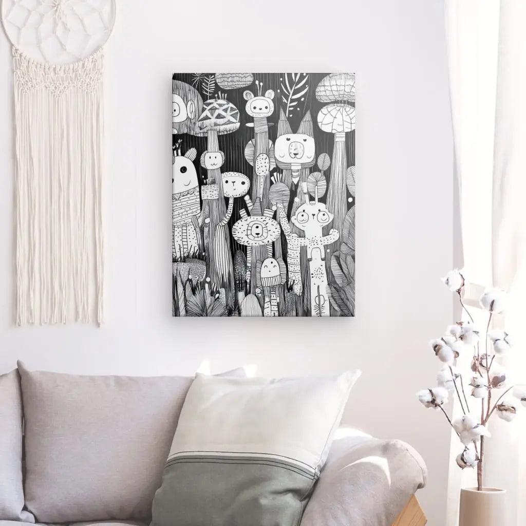 Tableau Dessin Enfant Noir et Blanc Art Naïf - #tag1# - #tag2#