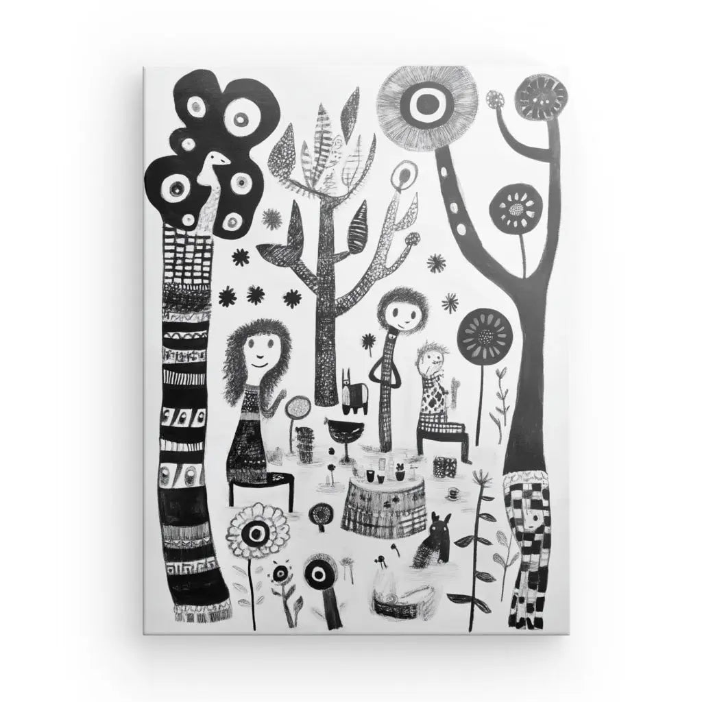 Tableau Dessin Naïf Personnages Noir et Blanc - #tag1# - #tag2#