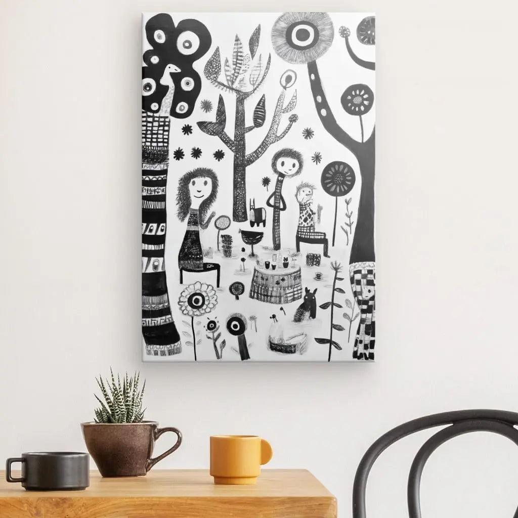 Tableau Dessin Naïf Personnages Noir et Blanc - #tag1# - #tag2#