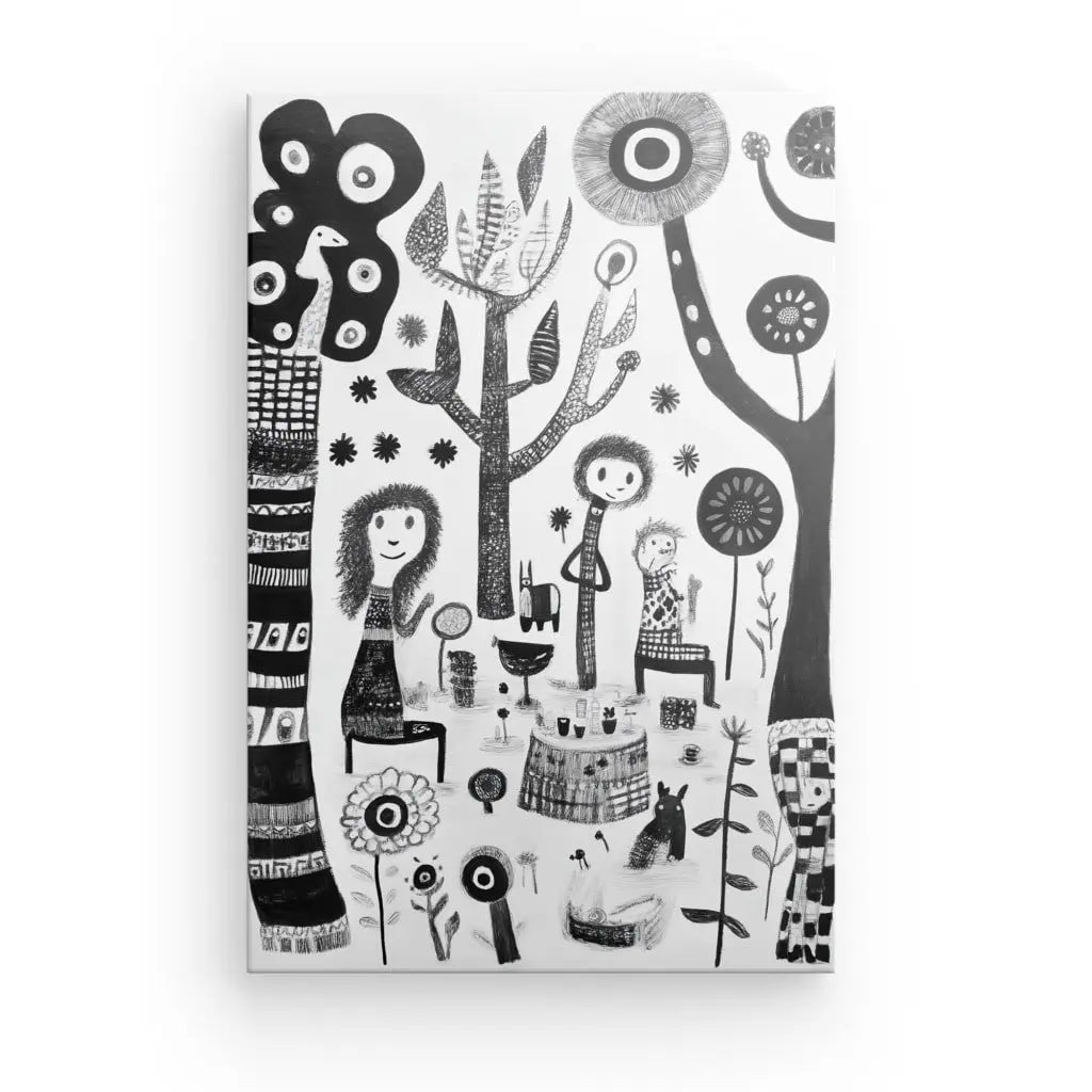 Tableau Dessin Naïf Personnages Noir et Blanc - #tag1# - #tag2#