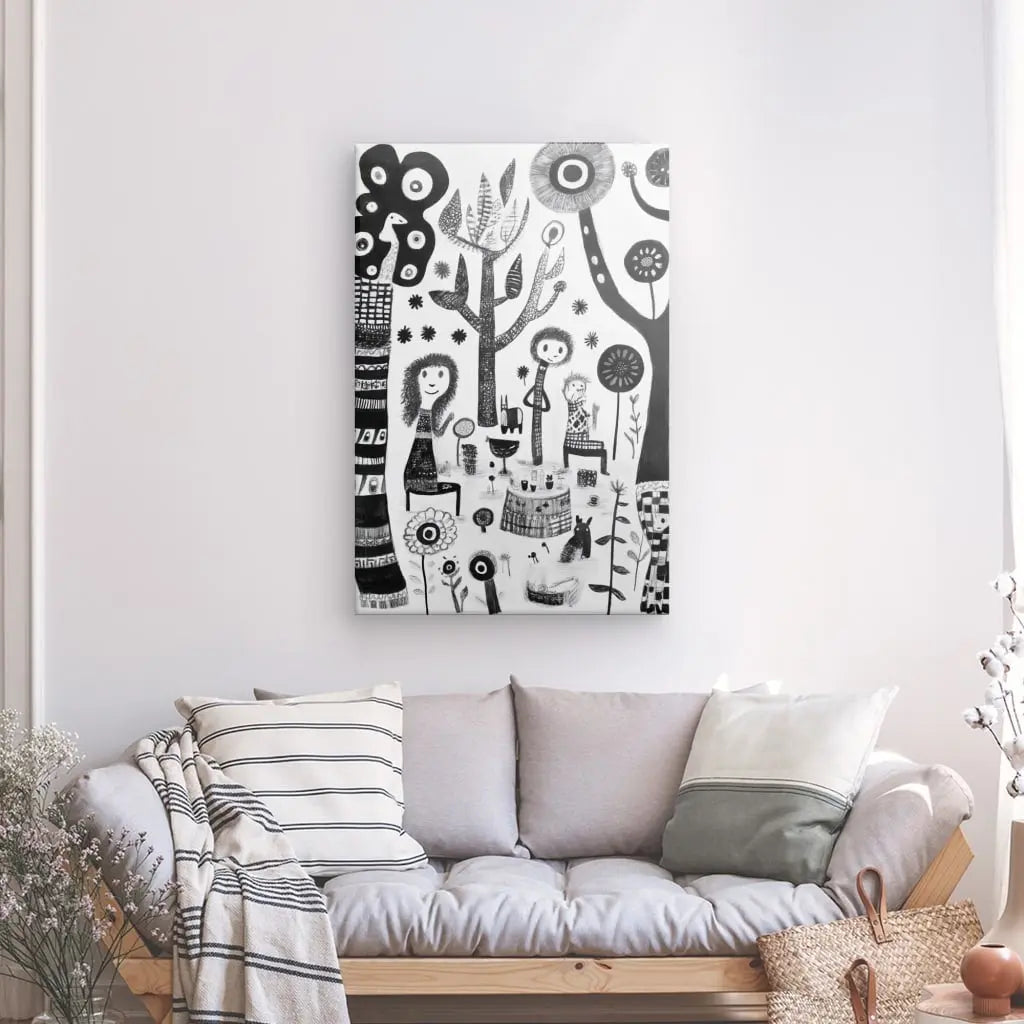 Tableau Dessin Naïf Personnages Noir et Blanc - #tag1# - #tag2#