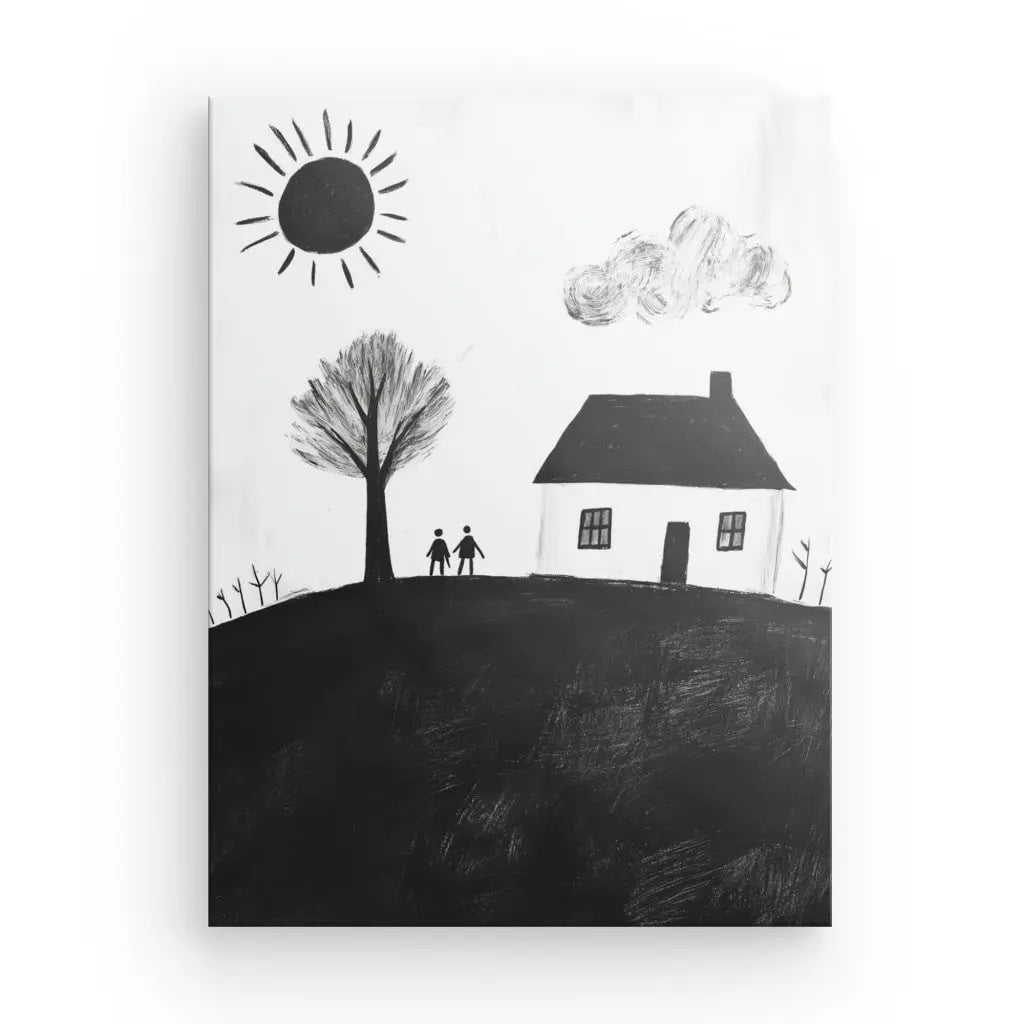 Tableau Maison Dessin d'Enfant Noir et Blanc - #tag1# - #tag2#