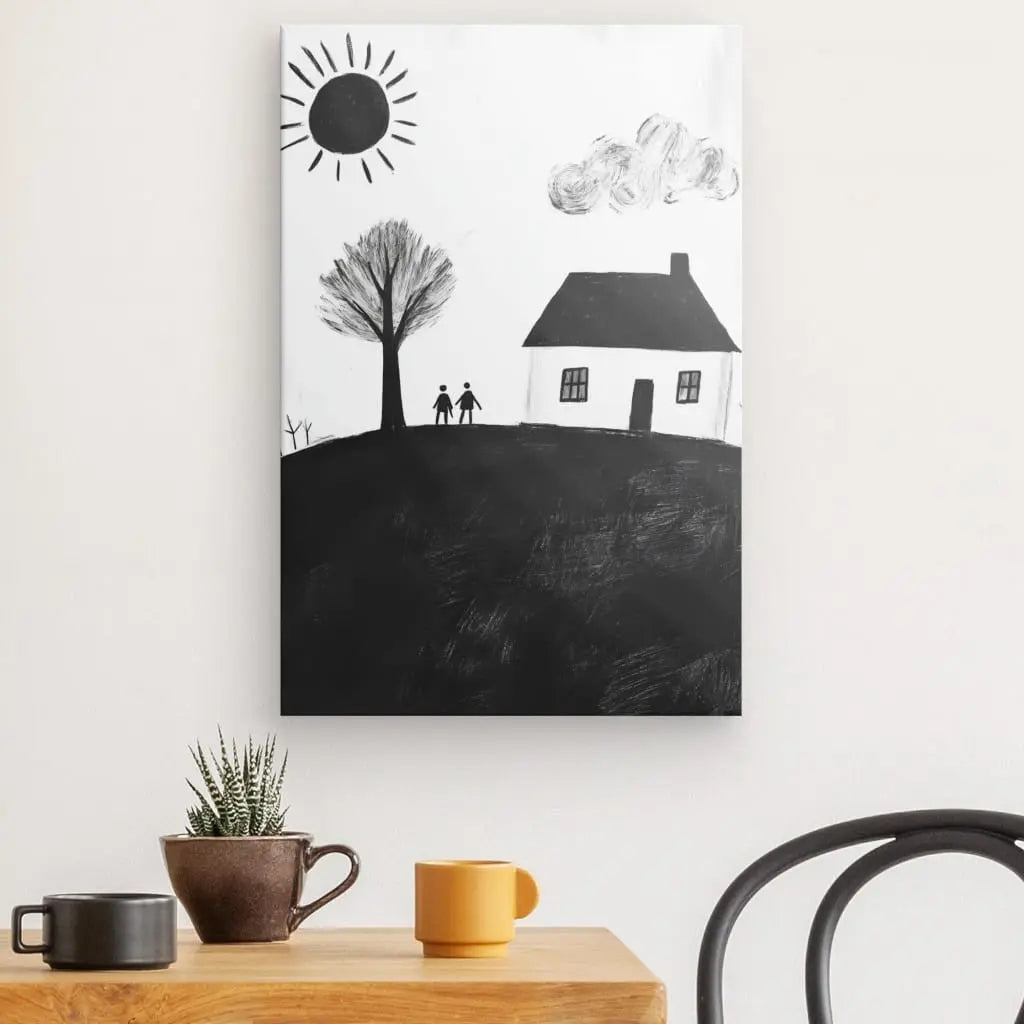 Tableau Maison Dessin d'Enfant Noir et Blanc - #tag1# - #tag2#