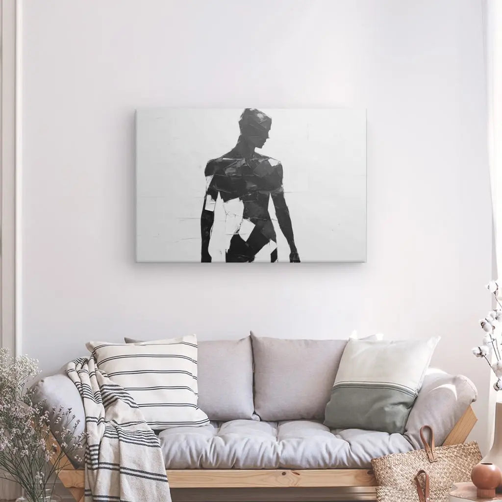 Tableau Silhouette Peinture Patchwork Noir et Blanc - #tag1# - #tag2#