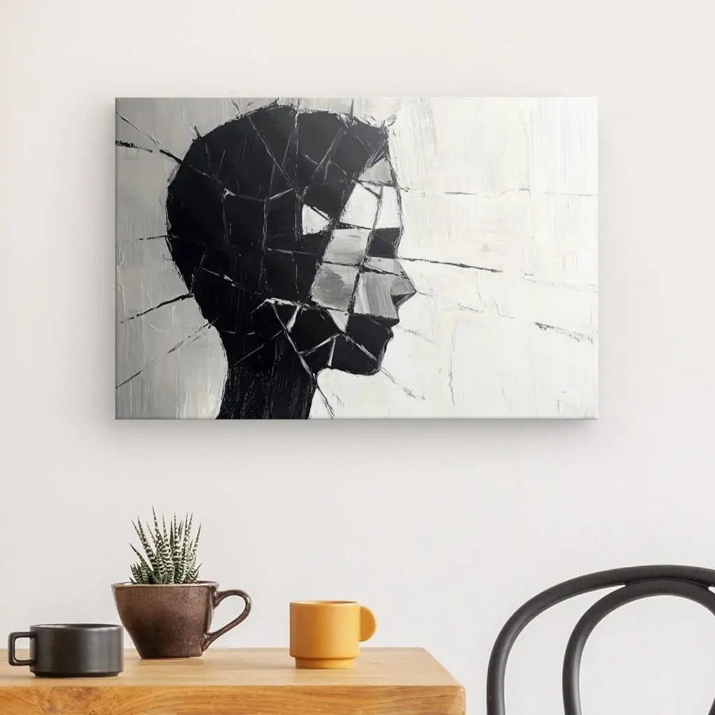 Tableau Visage Profil Peinture Moderne Noir et Blanc - #tag1# - #tag2#