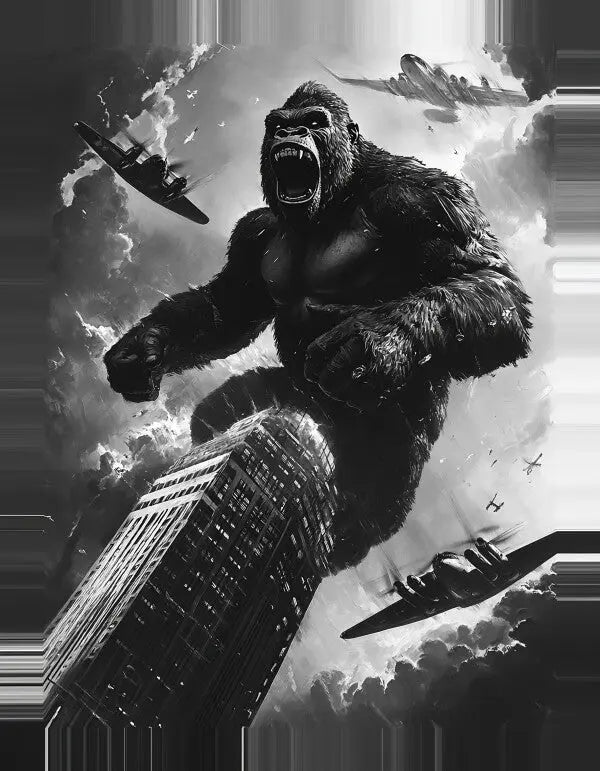 Tableau Dessin King Kong New York Noir et Blanc